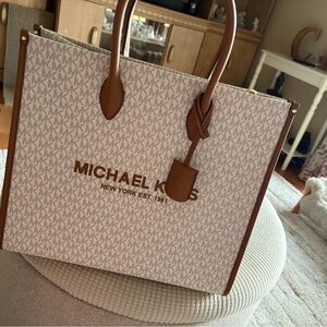 Michael Kors Mirella Tan and Cream Signature Tote